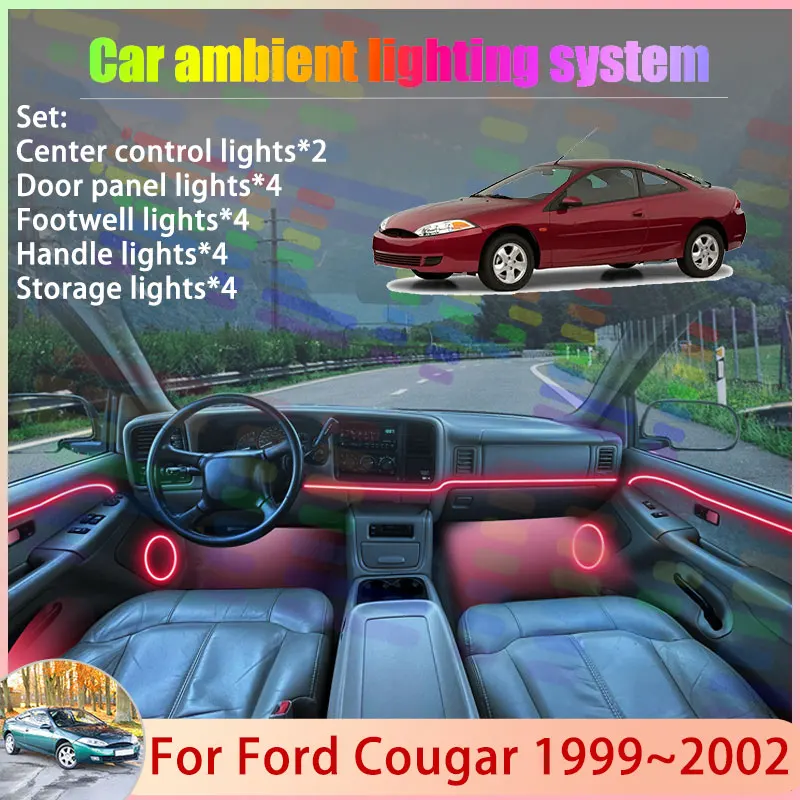 Para Ford Cougar 1999~2002 Mercury Cougar, Lámpara de Ambiente para Coche 2/24 en 1, Conjunto de Luces RGB con Efecto de Flujo, Piezas de Kit de Iluminación Ambiental