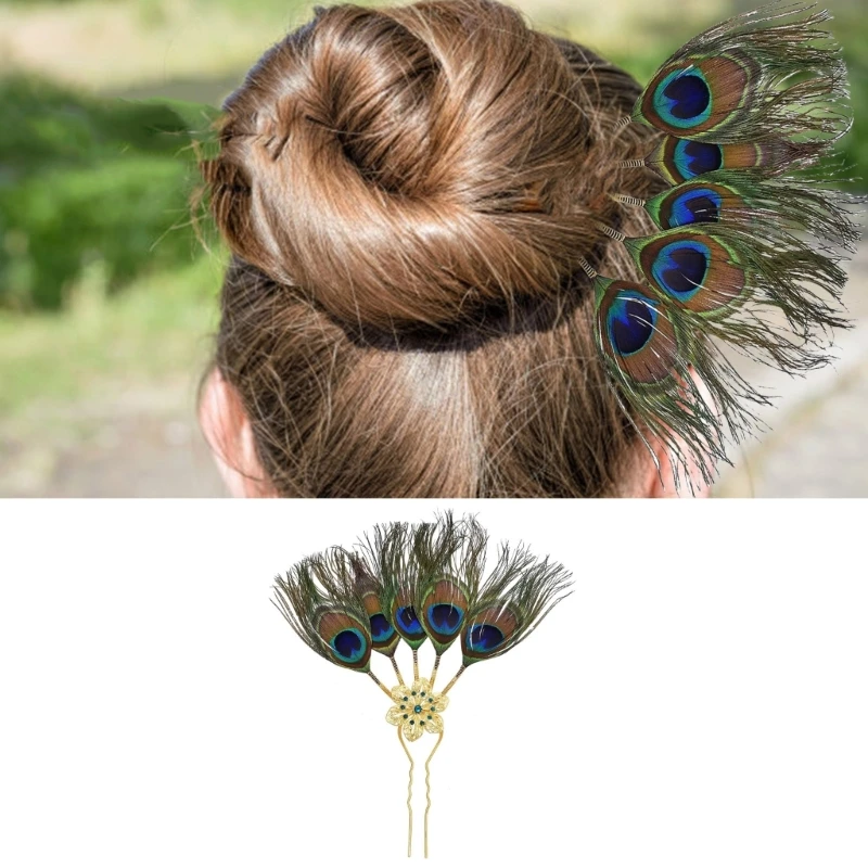 Luxurious Thai Ethnic Peacocks Leaf Hair Clip Embellished with Rhinestones Hair Accesories Hairpieces for Party