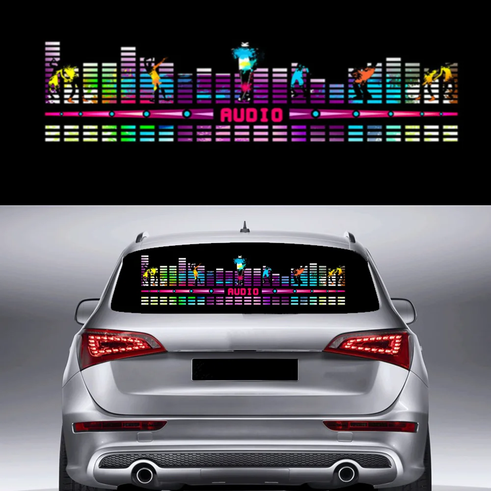 90x25cm Windshield AUDIO Dancing Car Sound Music Rhythm LED Flash Light Equalizer Glow Sticker Control Box