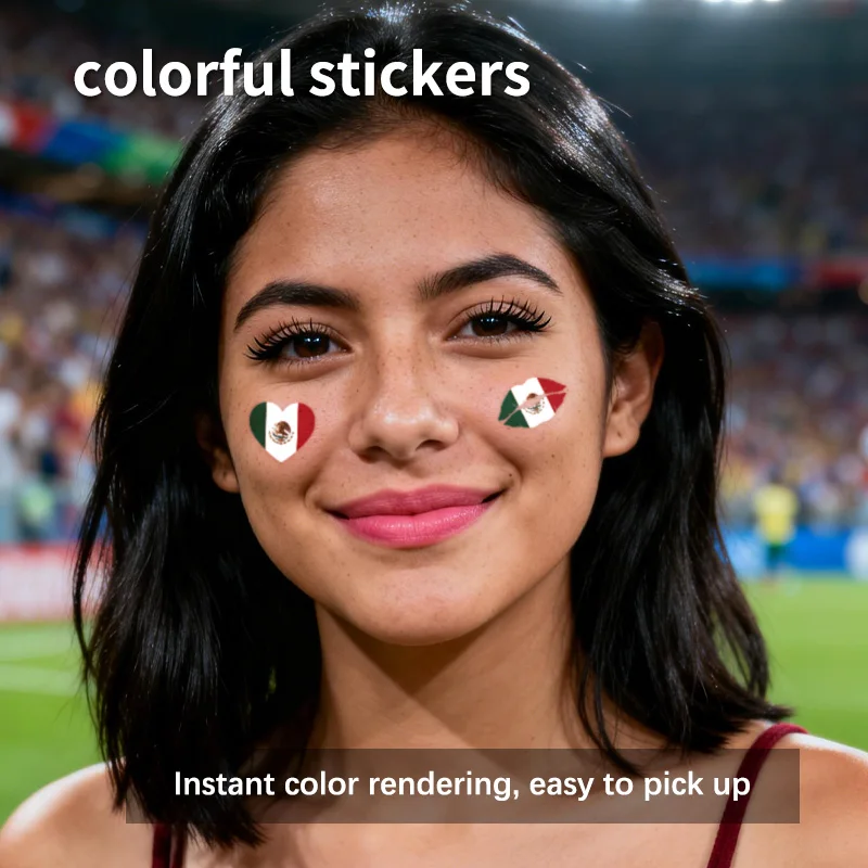 Mexico Flag Temporary Tattoo Sticker, Long-lasting and Waterproof, Festival, Football, Soccer Fan Stickers, Arm, Face view 2