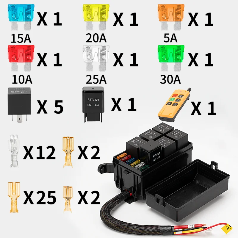 DaierTek Universal Waterproof Fuse and Relay Box 6 Slots ATC/ATO 12V Relay Fuse Box Car with Remote Control for Car Truck