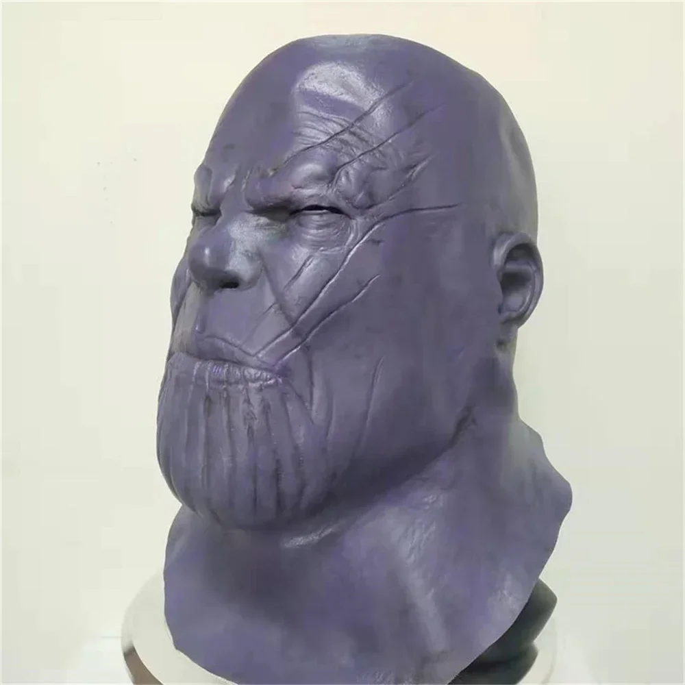 Kostum Cosplay Halloween 2025 Superhero The Avengers Thanos untuk Dewasa, Helm Latex, Aksesoris Karnaval