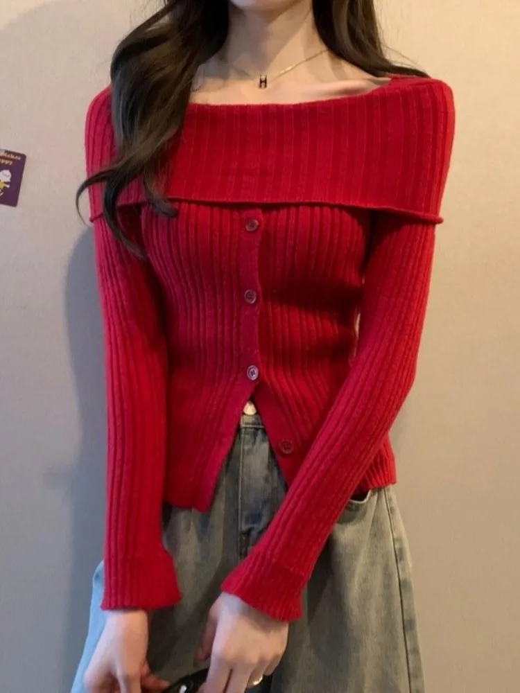 Women's Slim Fit Knitwear Square Collar Slit Design Autumn Winter Faion Ele Gentle Sle Base Top Quali Polyester Fiber