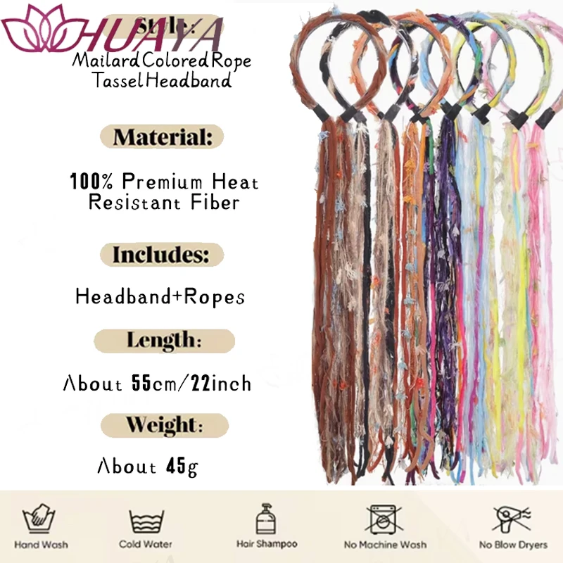Women Synthetic Handmade Boho Dreadlock Tassel Headband, Multi-color Long Fringe Braided Hair Band, Bohemian Festival Hair Acces