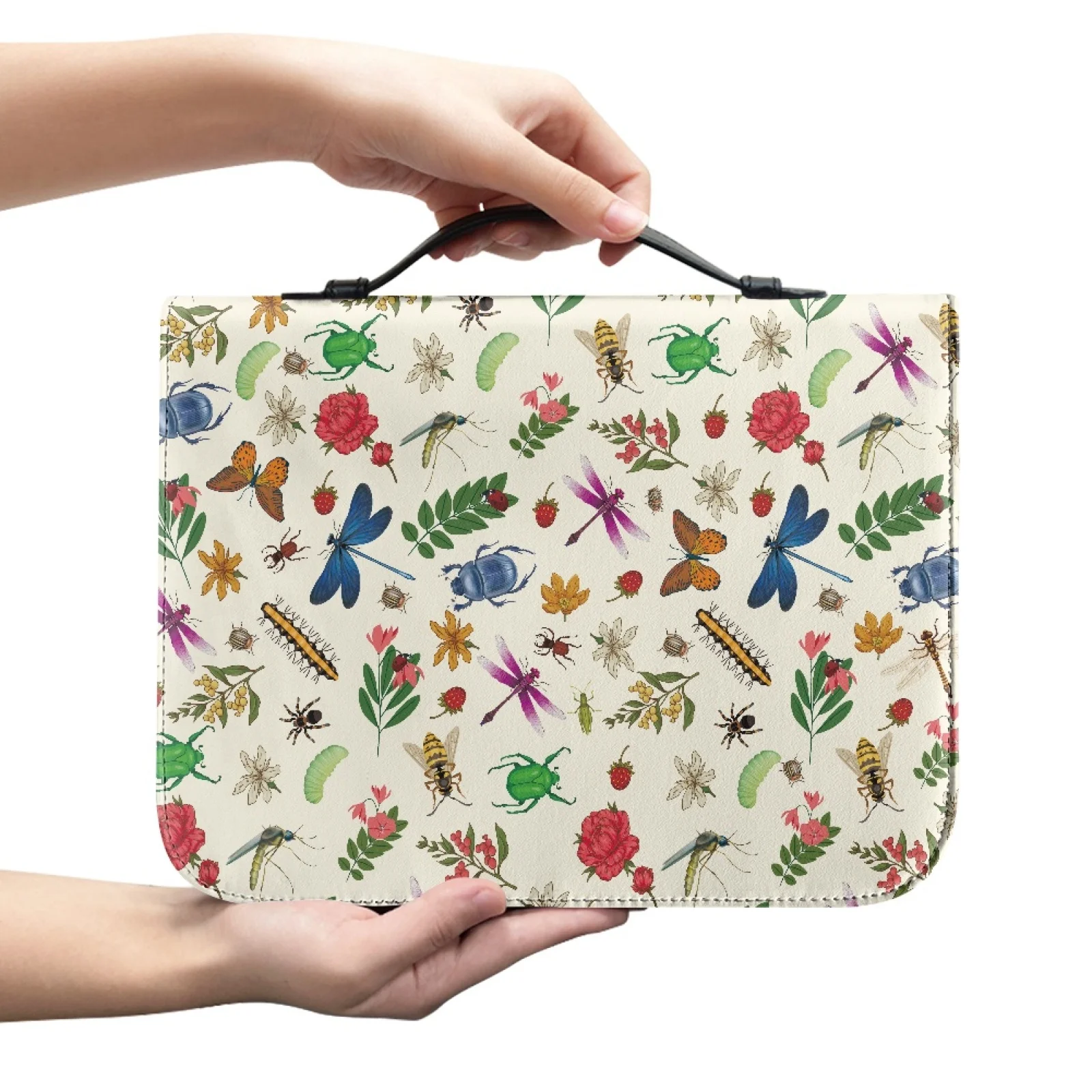 XIXIRIMIDO Insect Flower Print New Arrival Book Carrier Holder PU Leather Portable Bible Covers for Church
