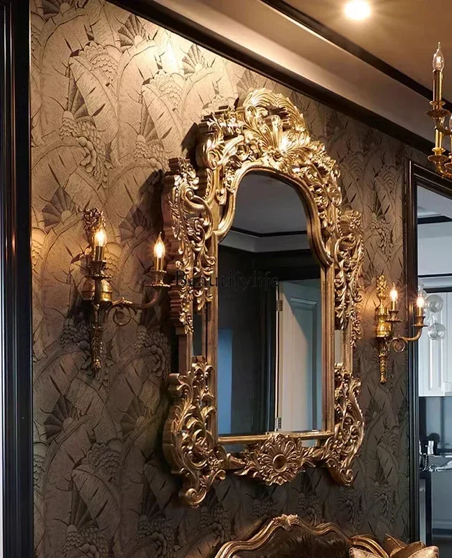 

ls 18 FG40French vanity mirror antique wall-mounted antique American European retro large bathroom mirror