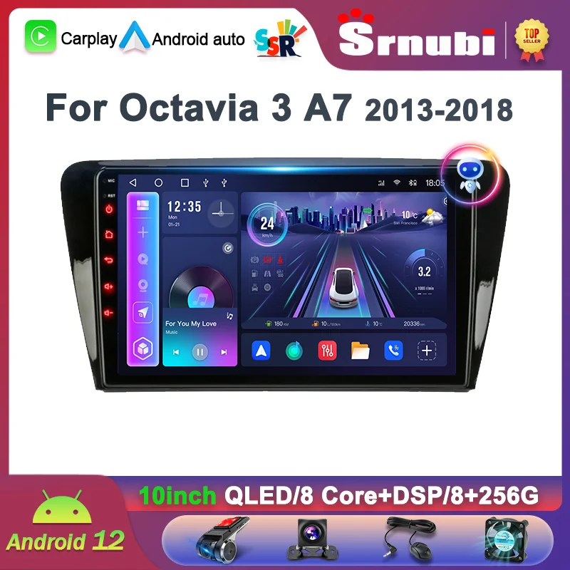 

Srnubi 10" Android 11.0 Car Radio For Skoda Octavia 3 A7 2013-2018 Multimedia Video 2Din 4G WiFi Navigation Carplay Head unit