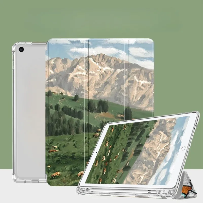 

Protective Case for IPad 10.2 Case 7/8/9th Generation IPad 10th Generation Case 2022 Green Cattle and Horses in The Mountains