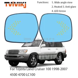 2PCS Side Rearview Mirror Blue Glass Lens LED Arrow For Toyota Land Cruiser 100 1998-2007 4500 4700 LC100 Wide angle anti glare