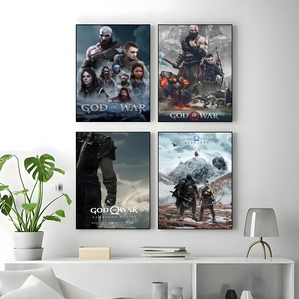 Game God of War Ragnarok Poster Self-adhesive Art Waterproof Paper Sticker Coffee House Bar Room Wall Decor