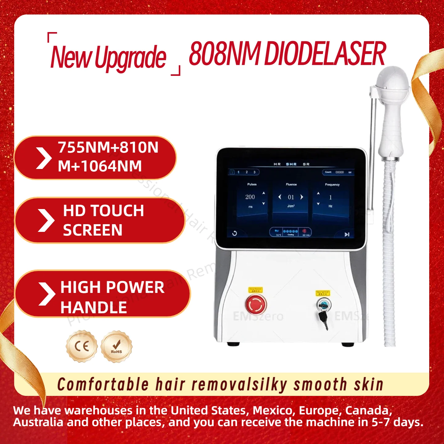 

808nm Diode Laser 4000W Hair Removal Machine Alexandrit Permanent Painless Face Underarm Body Care Depilation Equipment.