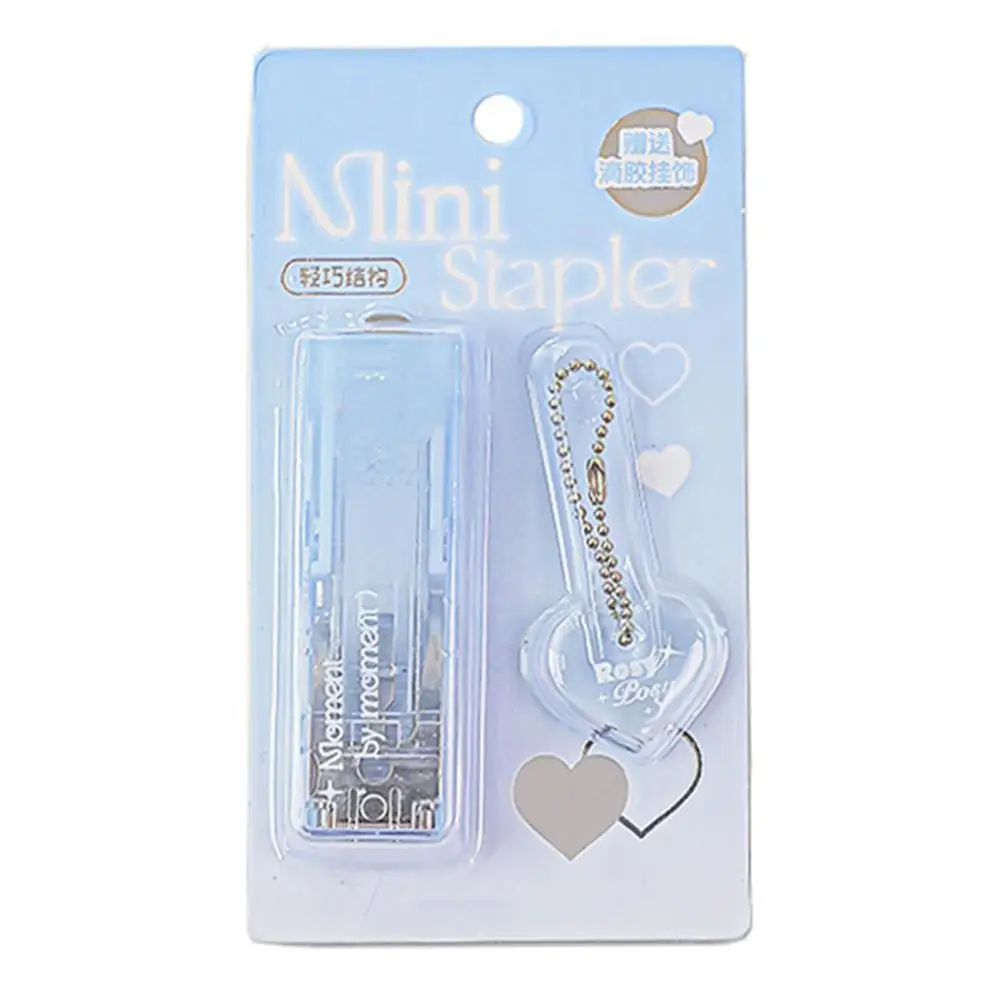 Mini Stapler Portable Clamp Clip Pusher Paper Binder With Hanging Chain Eco-Friendly Compact Stapler For Office Home School Use