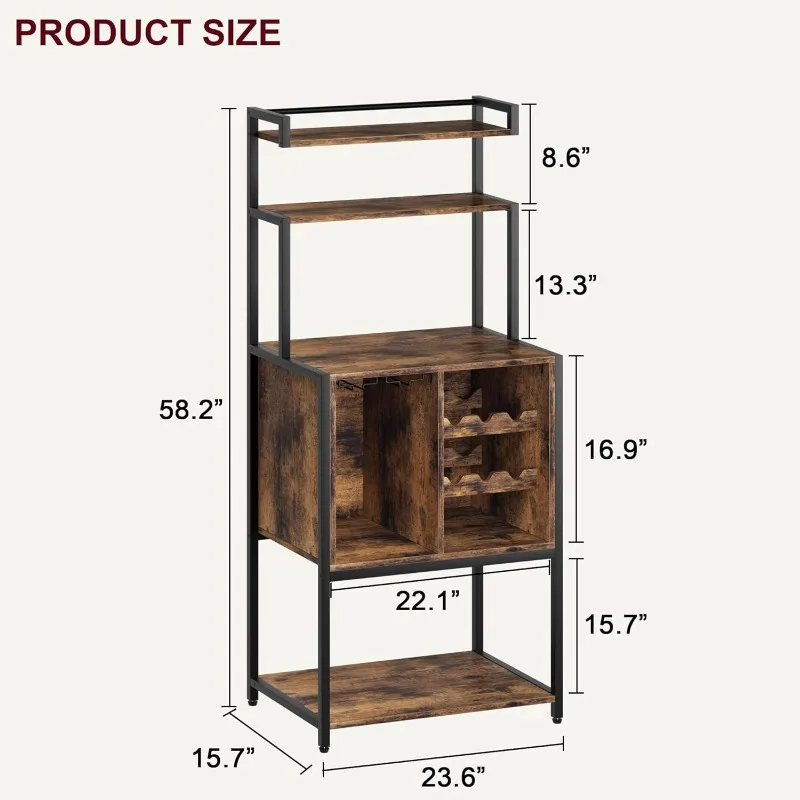 Individual Wine Cabinet with Glass Rack Wine Bottle Rack, Industrial Baker Rack, Tall Wine Cabinet with Storage