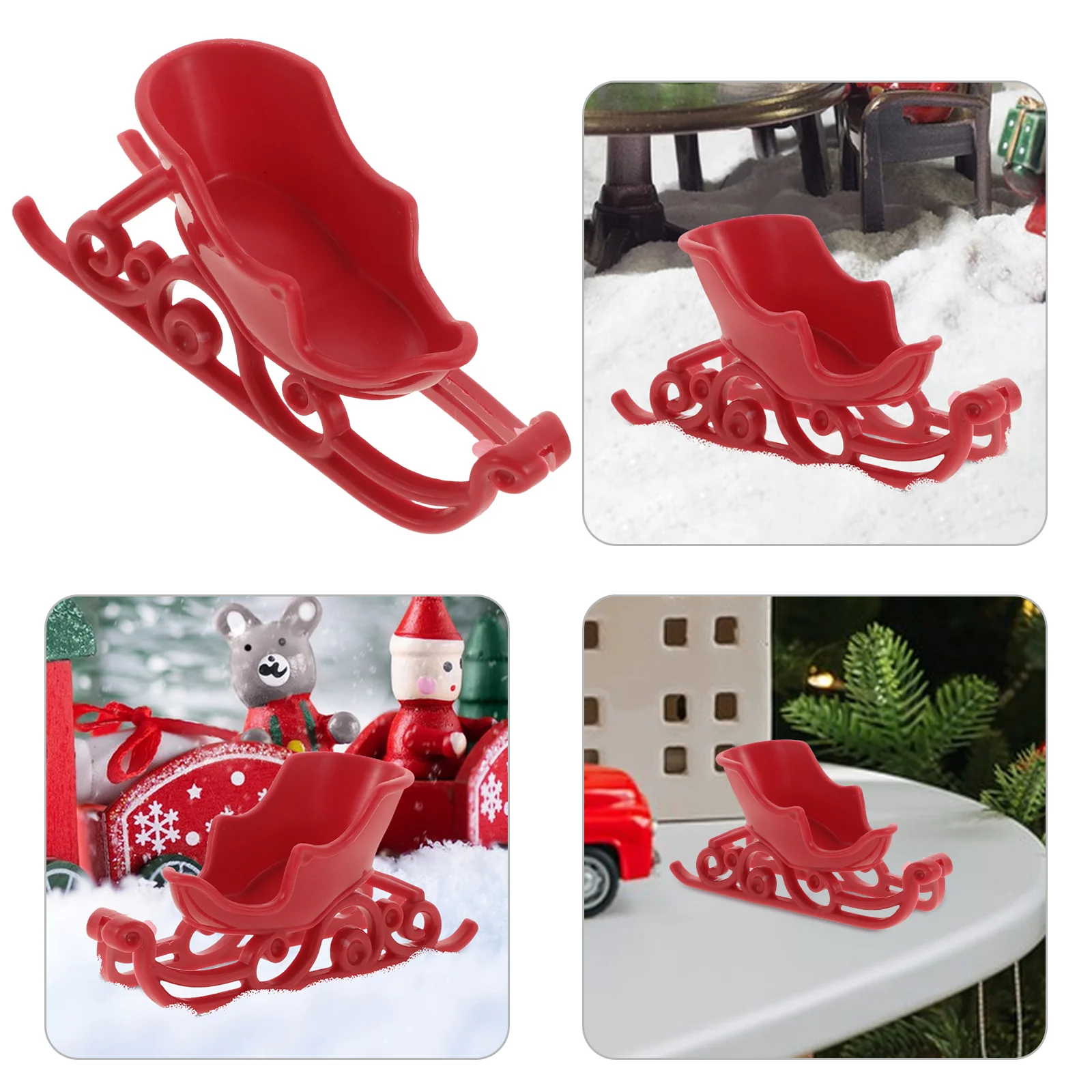 

Mini Sleigh House Plastic Christmas Figurines Old Fashioned Dollhouse Miniature Santa Sled Ornament