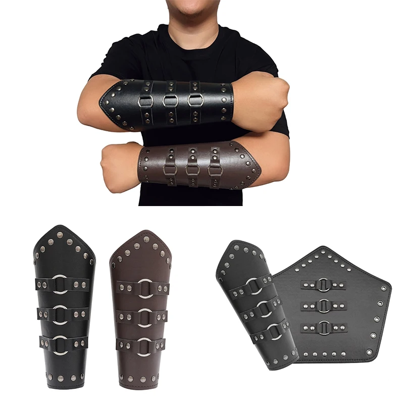 Knight Gauntlet Vintage Wrist Bracers with Rivet Decor Adult Cycling Wrist Guard Cosplay Bracers Halloween Supplies Wholesale