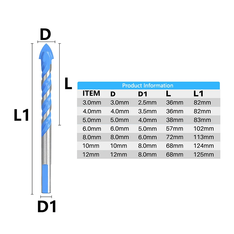 CMCP 3-12mm Drill Bit Set Glass Drill Bits for Tile Ceramic Concrete Hole Opener Triangle Bit Drilling Tool