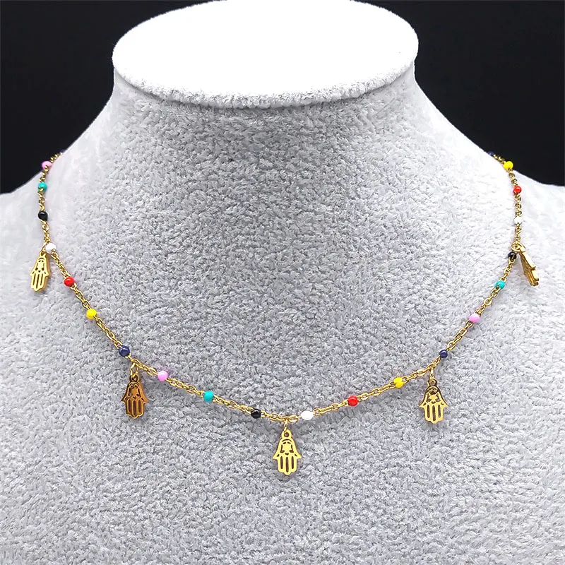 Collar estético Y2K de mano de Fátima para mujer y niña, gargantilla de cadena de Palma de Hamsa de acero inoxidable, joyería de regalo, mano de Fátima N9205