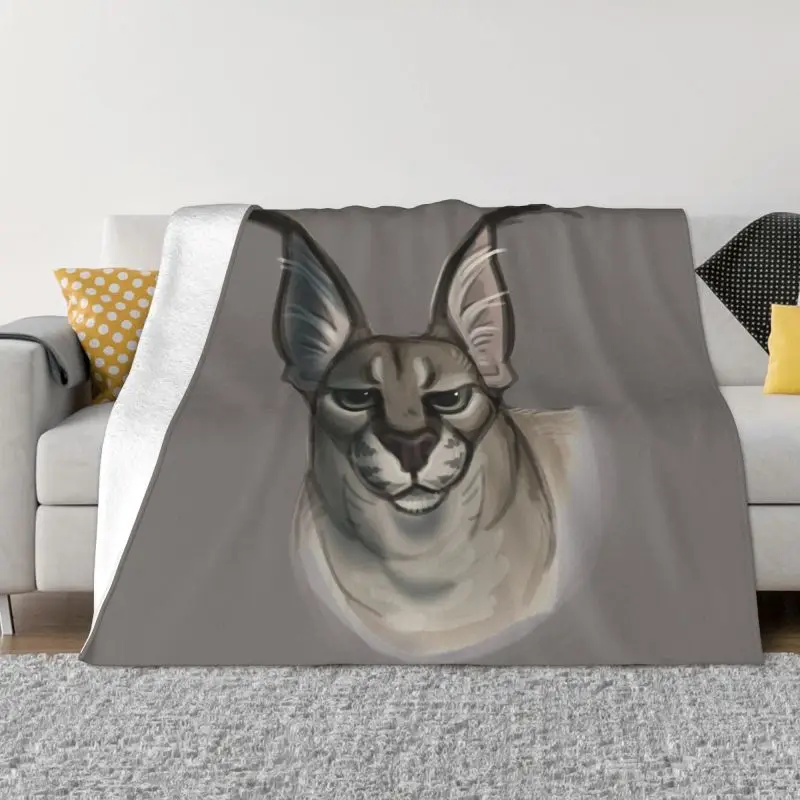 Big Floppa Caracal Blanket Warm Fleece Soft Flannel Gosha Meme Cat Throw Blankets for Bedroom Sofa Travel Spring Autumn