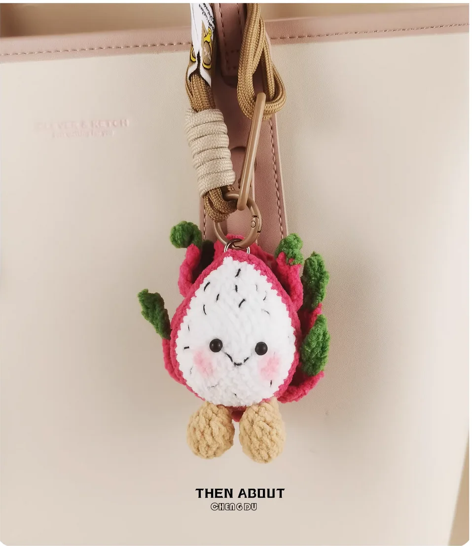 Crocheted dragon fruit doll bag pendant Keychain luxury gift.