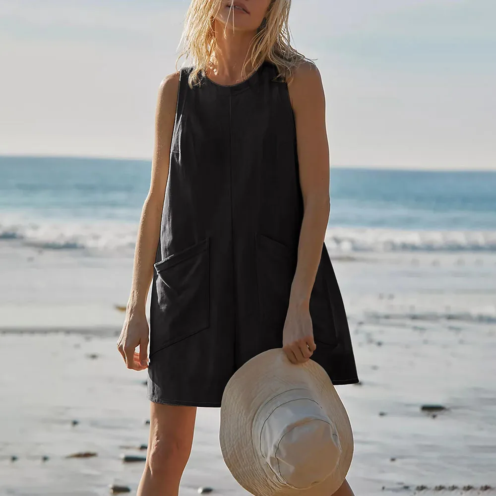 Zomer Mouwloze Katoenen Stukken Rompertjes Voor Vrouwen Nieuwkomers 2025, Mode Mouwloze Jumpsuits Kleding Speelpakje Casual