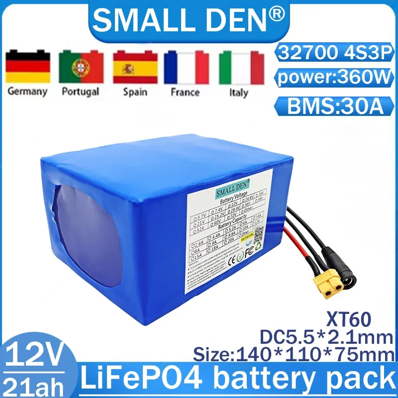 32700 Lifepo4 battery 12V 21ah 4S3P battery pack balanced BMS with built-in 30A, suitable for off-road vehicles, electric boats