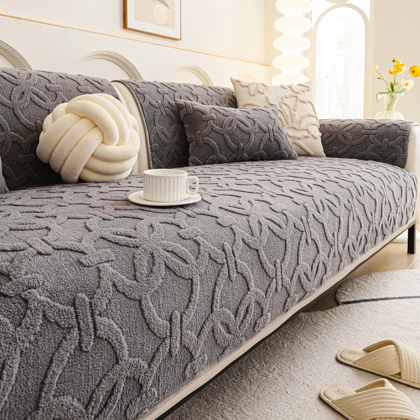 

Winter Warm Plush Sofa Seat Cover Minimalist Anti-Slip Thickened Living Room Cushion Straight-Cut Throw for Living Room