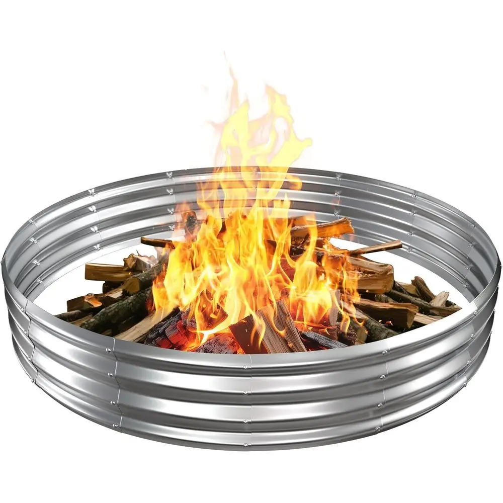 

Stylish 6ft Diameter Metal Fire Pit Ring, 0.7mm Thick, 1ft High, Ideal for Outdoor Patios & Camping (Silver, 6x6x1)