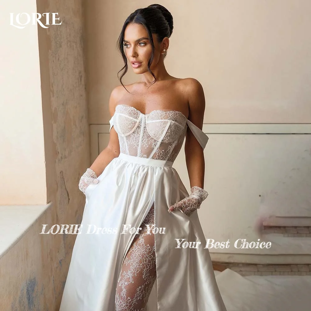 LORIE Lace Wedding Dresses Off Shoulder Sexy Tulle Backless White Split Bride Gown 2024 Formal Party Dresses vestidos de novia