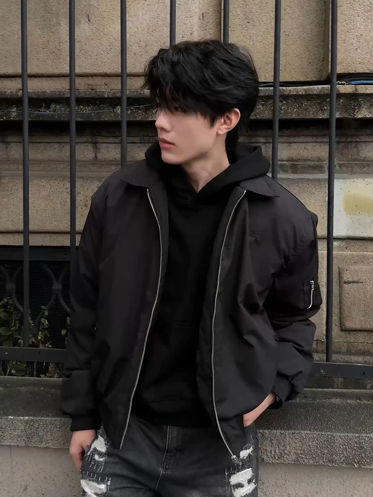 

MA Pilot Jaet Men's ort Cotton Bomber Coat American High Street Turn-down Collar Baseball Sle Winter Faion Outerwear