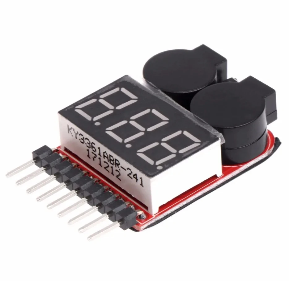 1-8S Lipo/Li ion/FeLED Low Voltage Buzzer Alarm Testing Tool RC Marine Battery 2-in-1 Tester