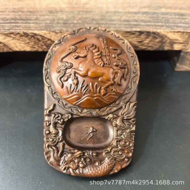 Brass craft horse inkstone home study decoration desktop ornament