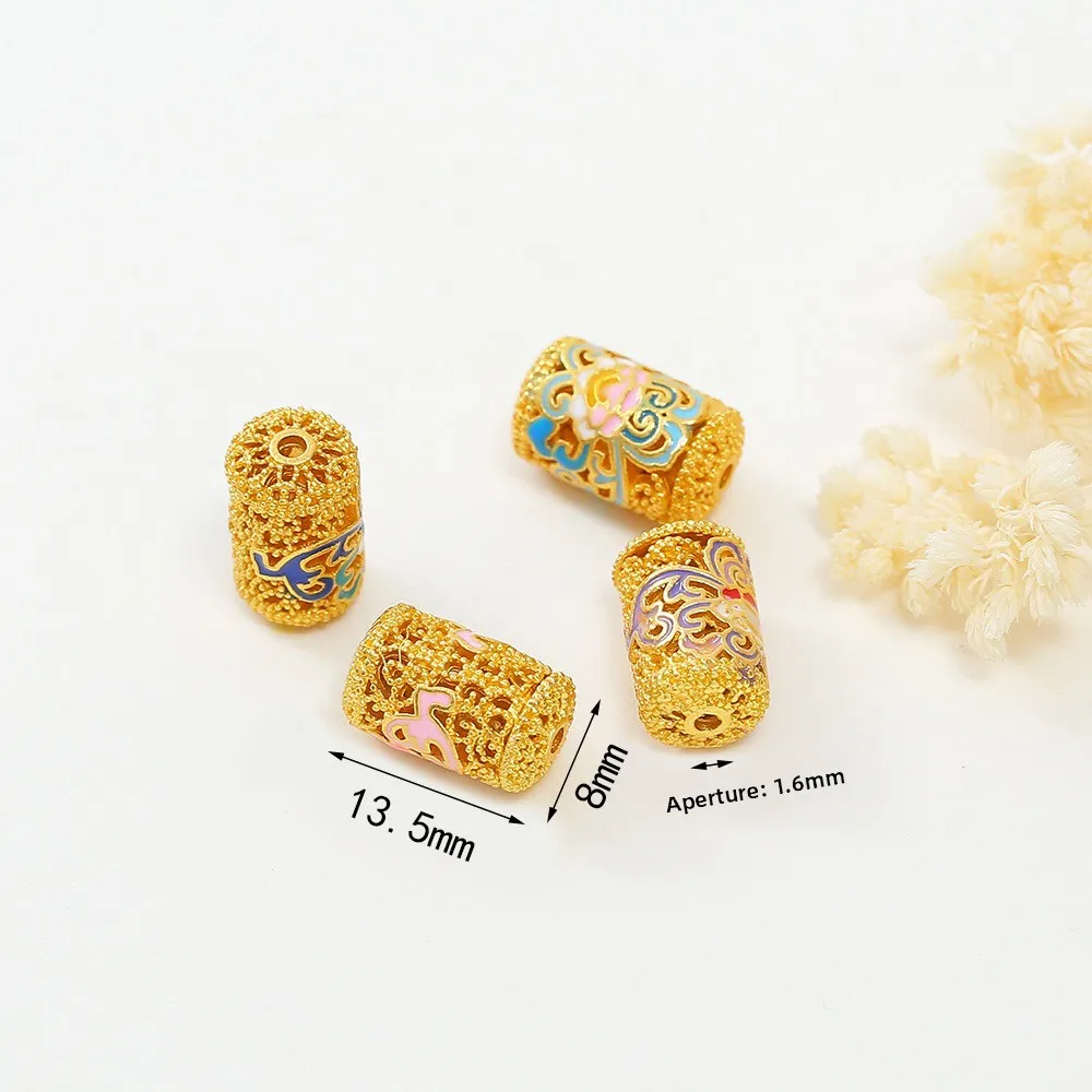 Chinese Traditional Auspicious Cloisonne Hollow Peony Pattern Enamel Barrel Beads Lucky Blessing Diy Accessories For Bracelet