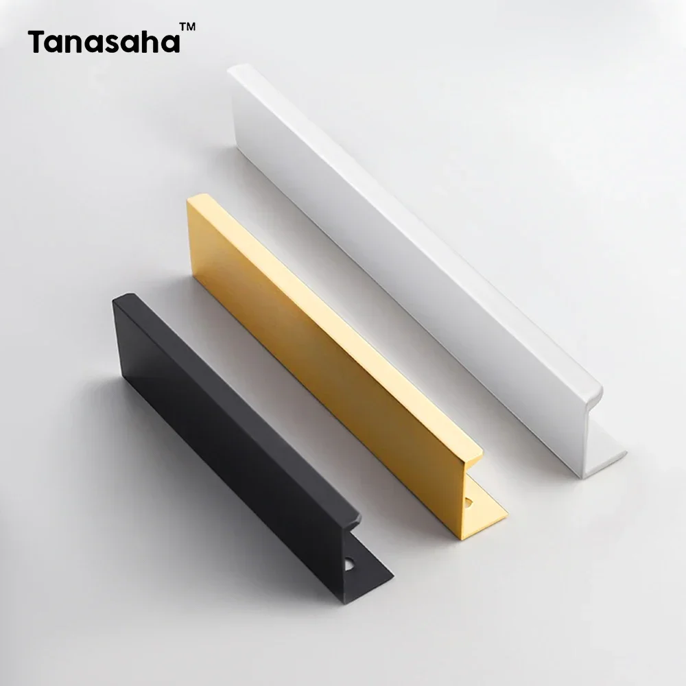 2/48PCS Hidden Handles Black Long Kitchen Cupboard Pulls Aluminum Alloy Wardrobe Cabinet Handles Drawer Knobs Furniture Handle