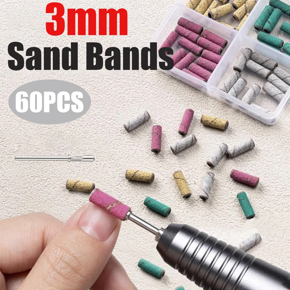 

3mm Sand Band Mini 60Pcs/Box Colorful Sanding Bands 120# 240# Grit for Nail Drill Bits