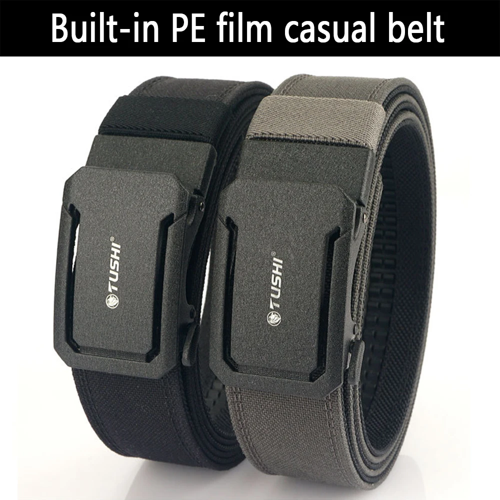 TUSHI Brand 4.3 Wide Thickened Gun Hanging Double-Layer Nylon Cloth Belt Versatile Outdoor Tactical Automatic Buckle Men's Belt