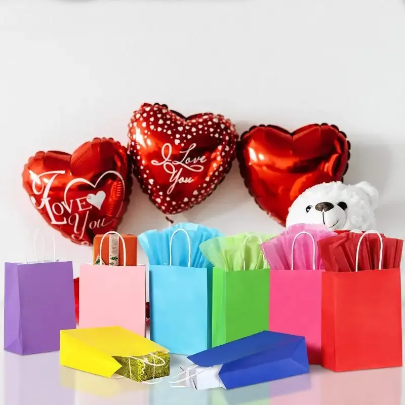 32 Pieces Gift Bags with 32 Tissues, 8 Colors Party Favor Bags with Handles, Rainbow Gift Bags