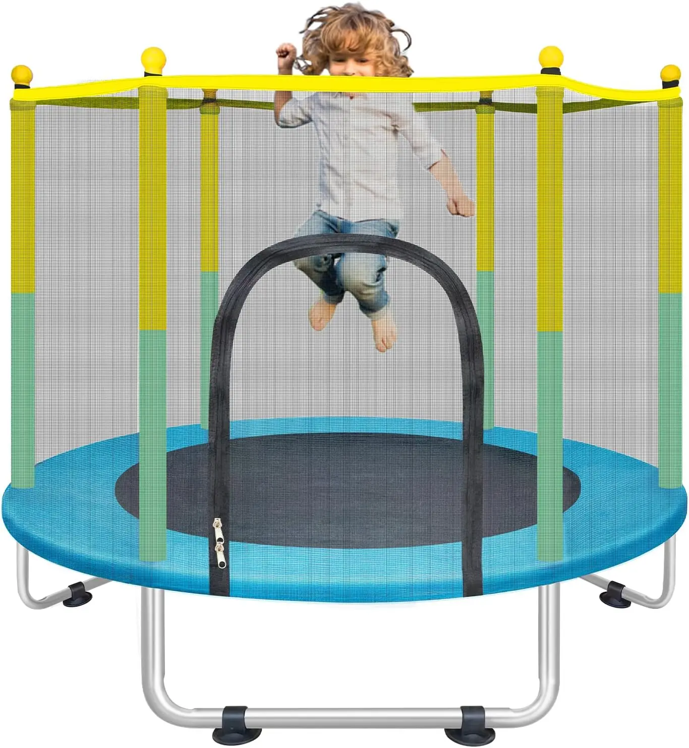 

55" Small Trampoline for Kids with Net, 4.6FT Indoor Outdoor Toddler Trampoline with Safety Enclosure, Baby Round Jumping Mat, R