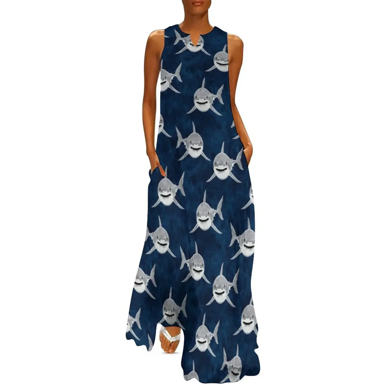 

Sharks! - dark blue Long Dress women's luxury party dress Women's skirt dress women summer