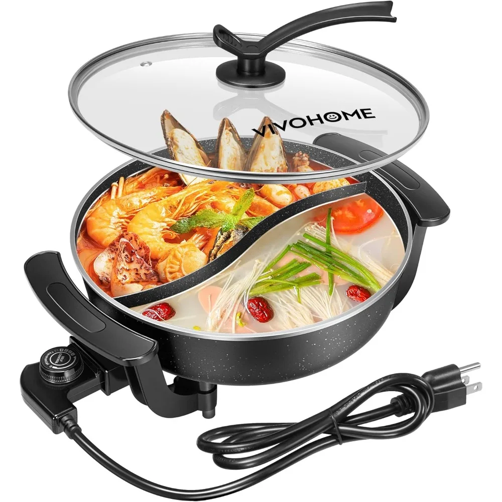 

Electric Hot Pot 6L Non-Stick with Divider 110V BPA FREE Fondue with Tempered Glass Lid for 1-6 People Party, Family Dinning