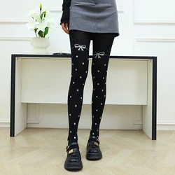 Sweet Lolita Style Silver Bow Polka Dot Printing Women's Pantyhose Medium Thickness Warm Stylish Simple Spice Sexy Tights