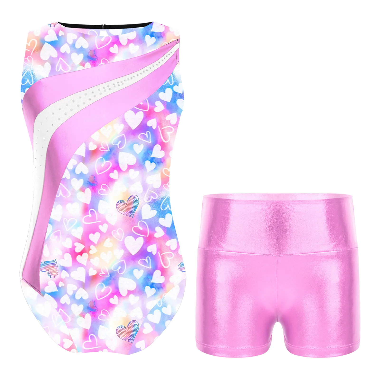 Children Dancing Skating Jumpsuit Kids Girls Sleeveless Print Rhythmic Gymnastics Bodysuit with Shorts Yoga Ballet Dance Leotard