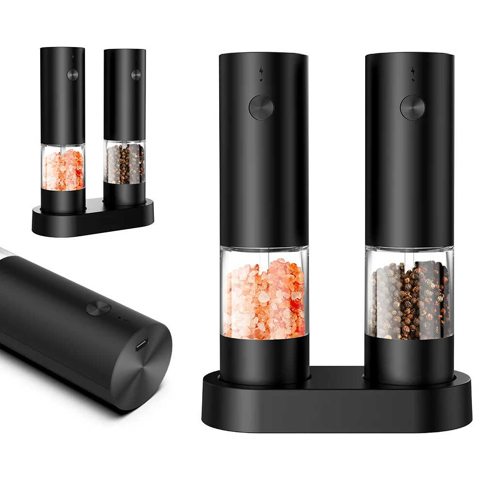 Electric Salt and Pepper Grinder Set Adjustable Coarseness Automatic Spice Mill Stainless Steel Battery Operated Kitchen Tool