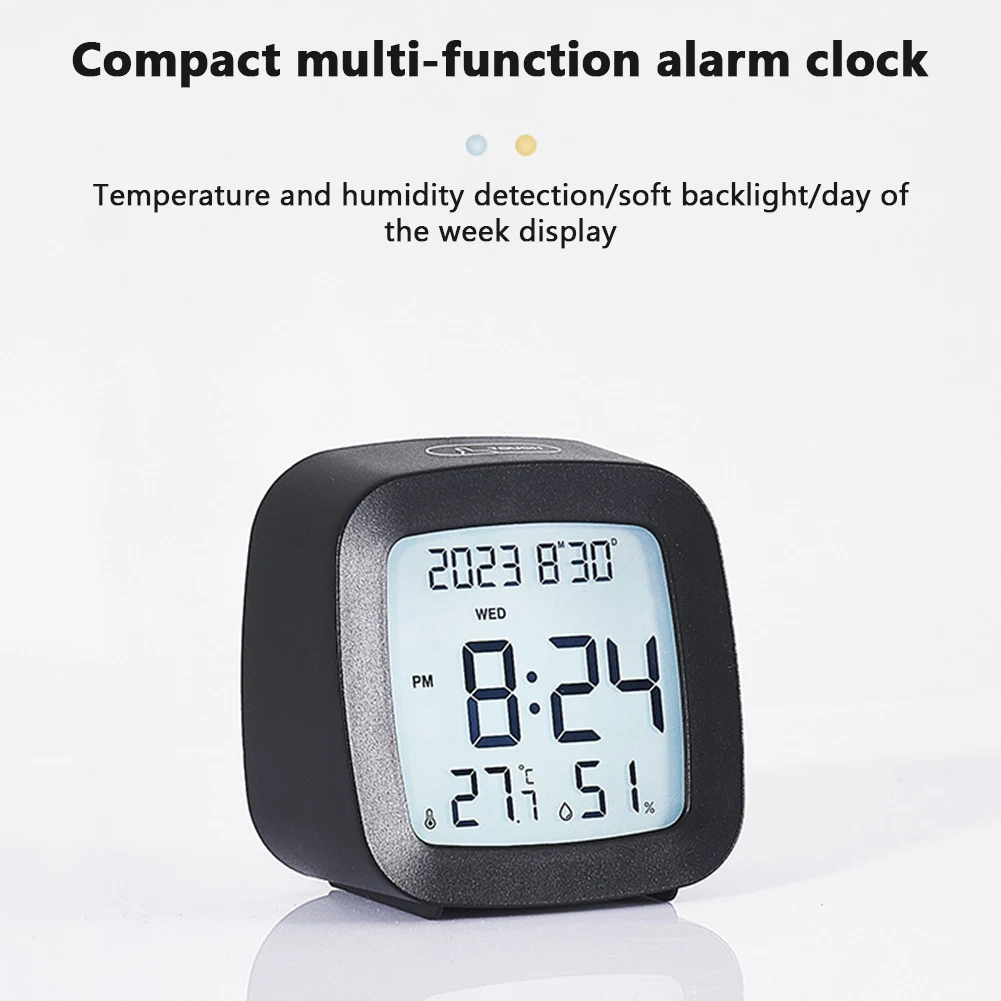 LED Alarm Clock With Backlight Battery Operated LCD Display Temperature Humidity Monitor For Home Use Office School