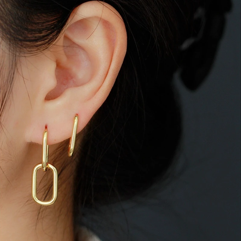 

HQ S925 Sterling Silver Earring Personalized Geometric Oval Cool Metallic Style Earrings for Women Jewelry Accessories Gifts