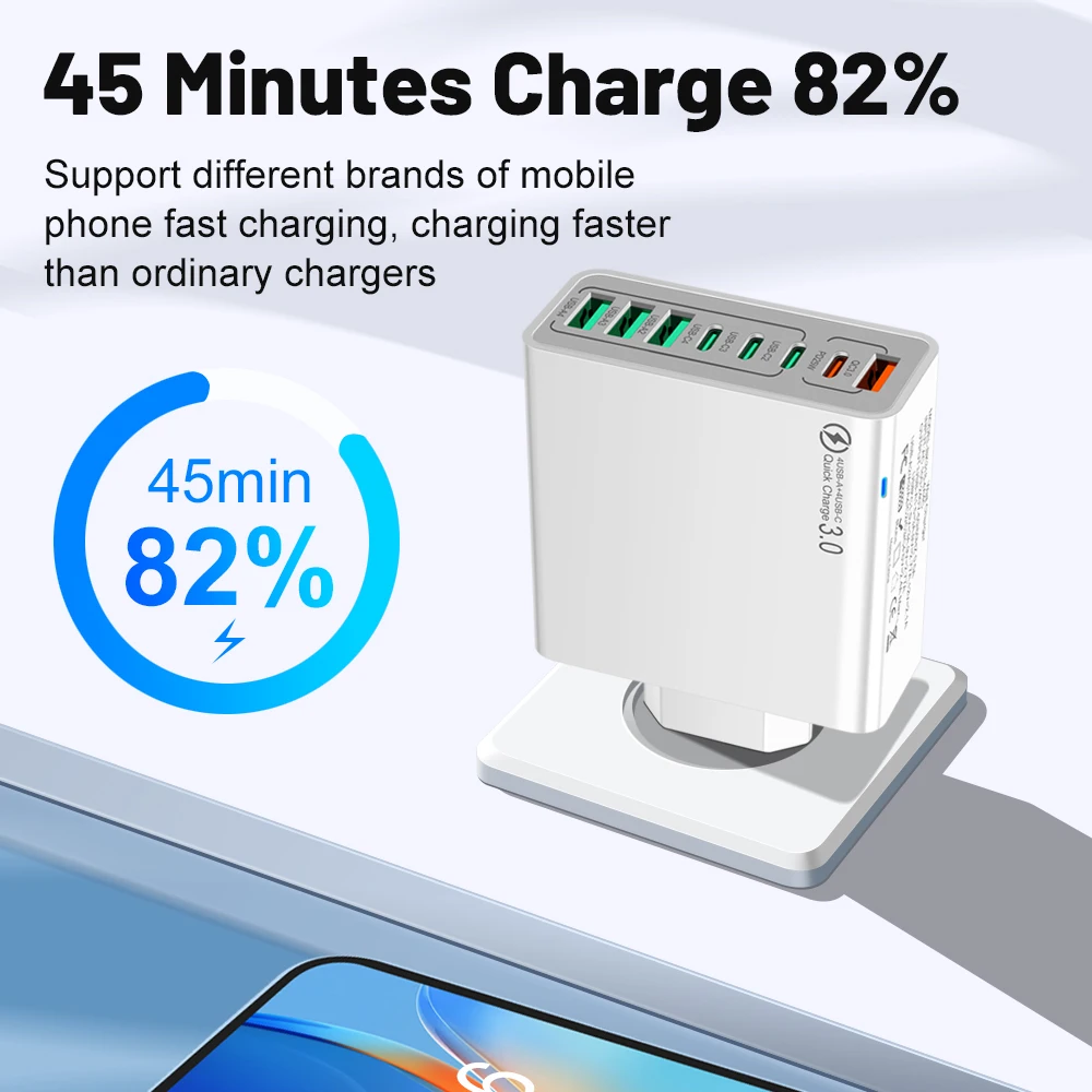 8 Ports USB Total 65W Fast Charger PD Type C Quick Charge 3.0 Phone Adapter Wall Charger For iPhone 15 14 Pro Max Xiaomi Samsung image 3