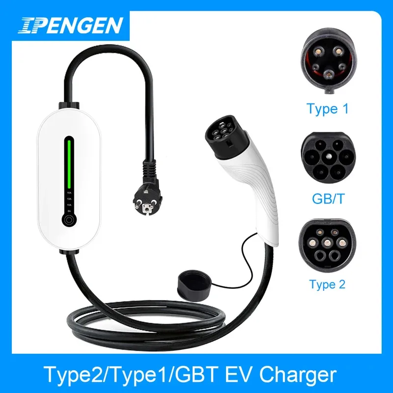 

IPENGEN Portable EV Charger Type2 IEC62196-2 16A EVSE Charging Cable Type1 SAE J1772 EU Plug Controller Wallbox for Electric Car