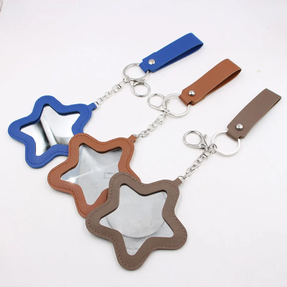 Pu Leather Women Clutch Bag Shaped Keychain with Mirror Mini Earphone Key Bag Pendant Cute Coin Purse Makeup Mirror Accessories