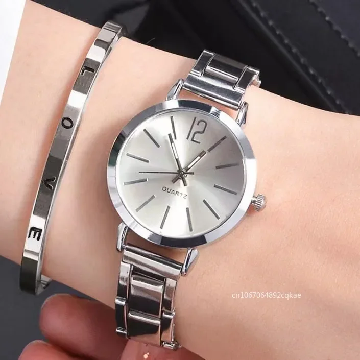 Ladies Fashion Simple Digital Alloy with Quartz Watch Bracelet 2pcs Set Luxury Women Simple Dial Ladies Watches Reloj Mujer