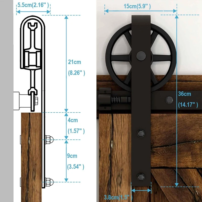 Imagem -02 - Ccjh-big Wheel Deslizante Kit Hardware Porta de Celeiro Sistema Vintage Track Cloconjunto Único Caminho 55 Pés 167 Centímetros