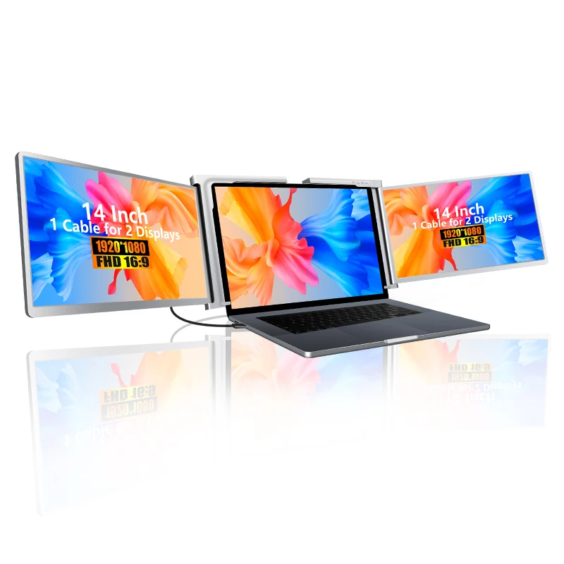 14'' Typ-C Triple Portable Monitor für Laptop, 1080P FullHD Screen Extender One Cable Connect